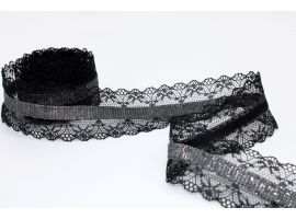 Taśma Koronka Czarny Srebrny