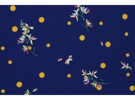 Tkanina Drukowana Bluzkowa Kwiaty Kropka Musztarda Granat Tło