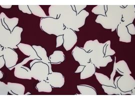 Tkanina Drukowana Bluzkowa Kwiaty Bordo Tło