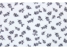 Tkanina Drukowana Bluzkowa Czarne Kwiaty Białe Tło