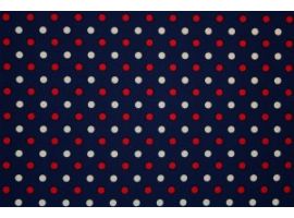 Tkanina Drukowana Bluzkowa Beżowe Czerwone Groszki Granatowe Tło