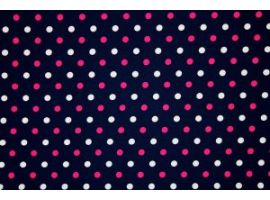 Tkanina Drukowana Bluzkowa Białe Amarantowe Groszki Granatowe Tło