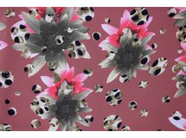 Tkanina Szyfon Drukowany Kwiaty Panterka Tło Ceglane