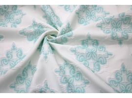 Jacquard Dress Fabric for Skirt Geometric Pattern Mint Background Ecru