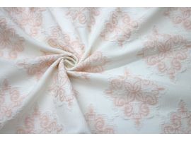 Jacquard Dress Fabric for Skirt Geometric Pattern Powder Background Ecru