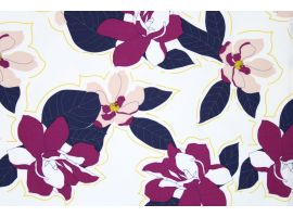 Tkanina Drukowana Bluzkowa Kwiaty Fiolet Tło Ecru