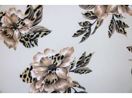 Tkanina Szyfon Drukowany Kwiaty Panterka Tło Beż